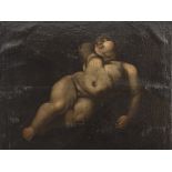 GENOESE PAINTER, 17TH CENTURY SLEEPING PUTTO Oil on canvas applied on panel, cm. 48,5 x 63 Framed