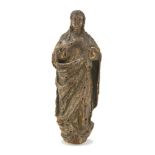 WOOD SCULPTURE OF THE VIRGIN, NORTHERN ITALY 17TH CENTURY with remains of gilding. The figure is