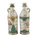 A PAIR OF PORCELAIN FLASKS, FRANCE PERIOD LUIGI FILIPPO in white, polychrome and gold enamel,