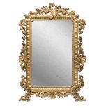 SPLENDID GILTWOOD MIRROR, ELEMENTS OF THE 18TH CENTURY inside frame fluted, with ribbon border.