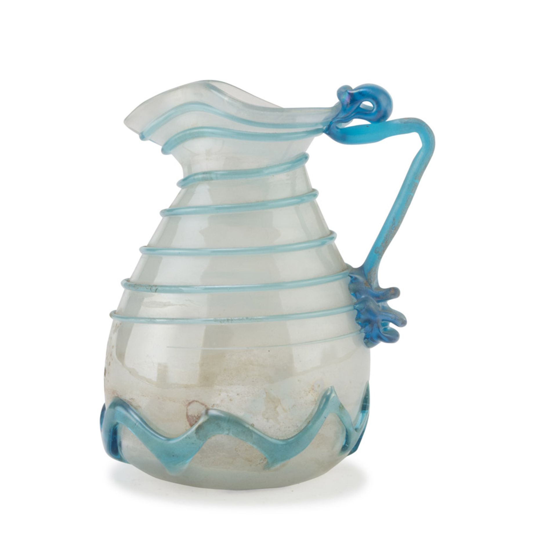 SMALL GLASS PITCHER, MURANO EARLY 20TH CENTURY Roman reproduction of the 2nd-3rd century A.C.