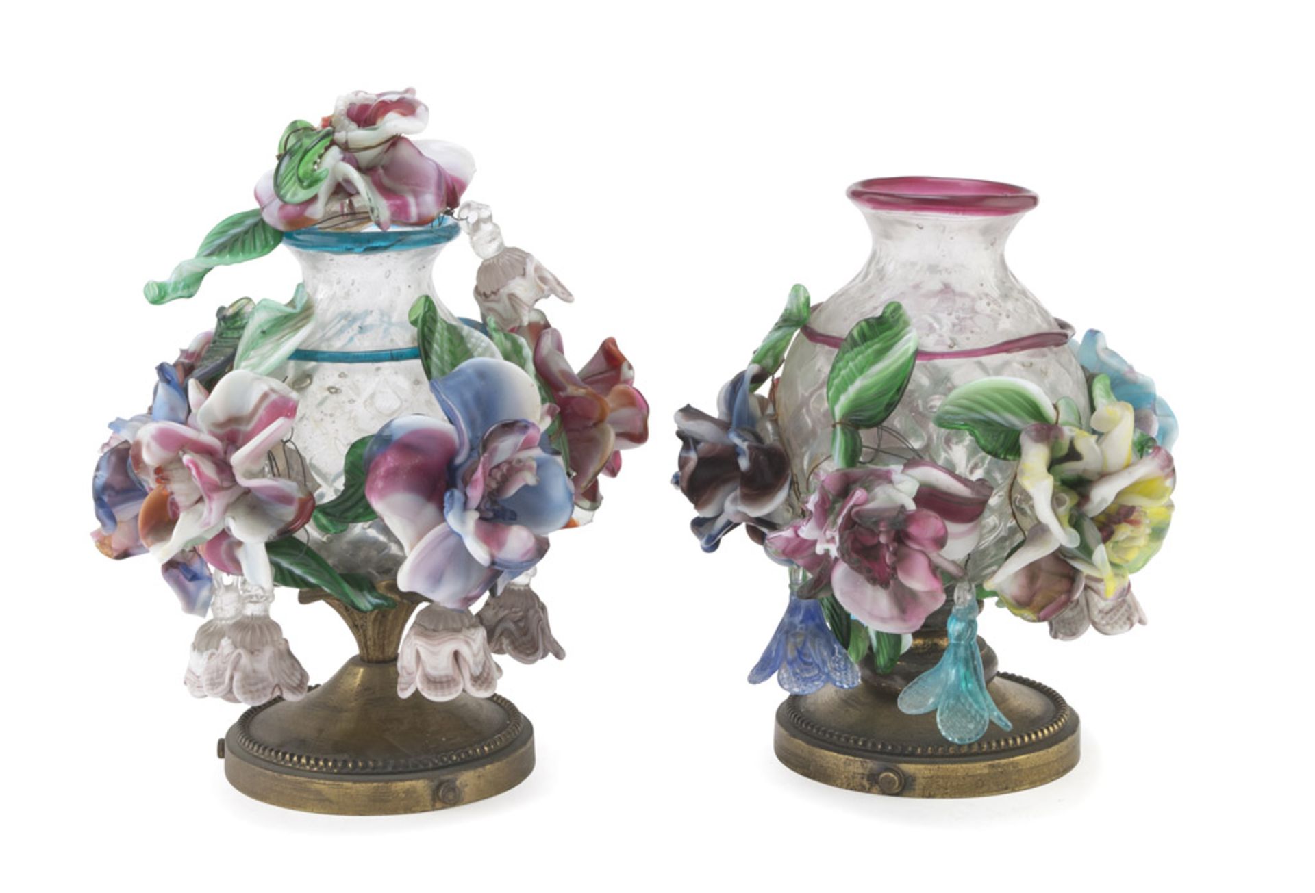 A PAIR OF SMALL VASES IN GLASS PASTE, ENGLAND EARLY 20TH CENTURY transparent bodies decorated with