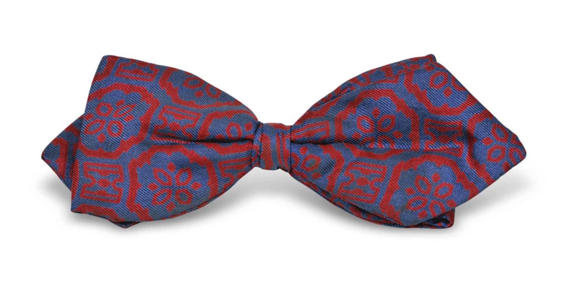 BOW TIE, 1960s in silk with grey and red fantasy. PAPILLON DA SERA, ANNI '60 in seta e fantasia