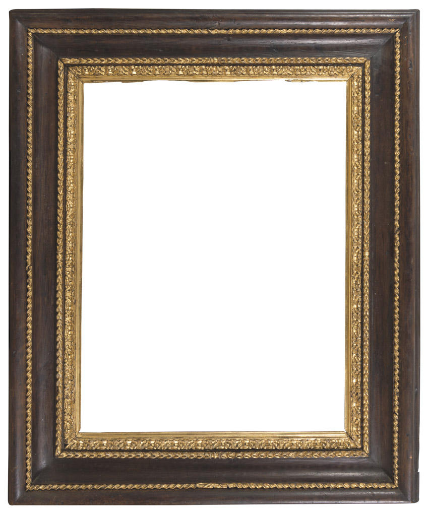 RARE PALISANDER FRAME, 18TH CENTURY S. Rosa line, edges in giltwood with palmettes, garland and