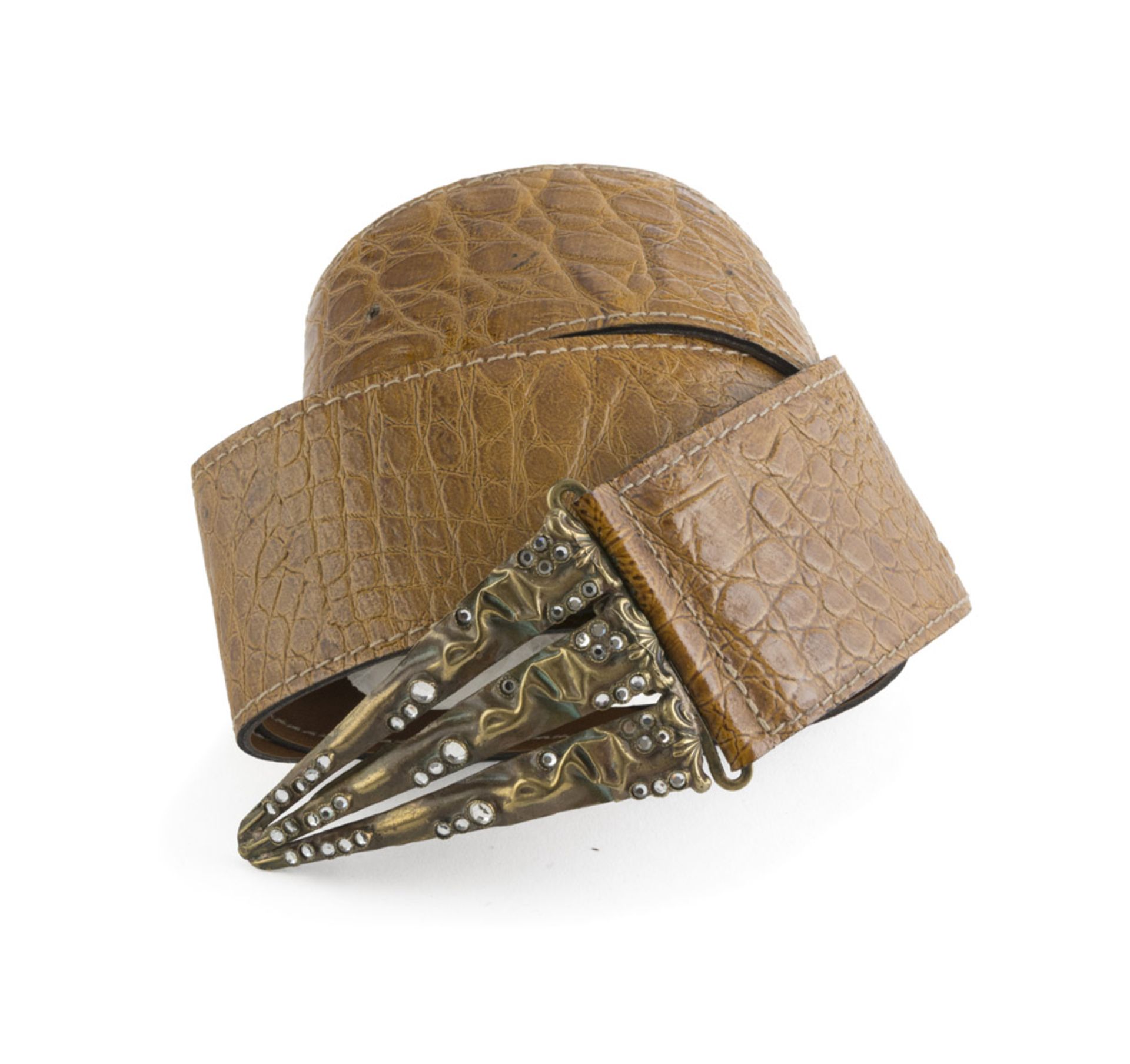 WOMAN'S BELT, 1980s in crocodile with buckle jewel to motif for claw. CINTA DA DONNA, ANNI '80 in