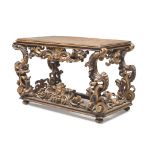 SPLENDID CONSOLE IN GILTWOOD, ROME FINE 17TH CENTURY with superior top in giltwood and sculpted to