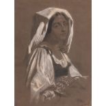 PIO JORIS (Rome 1843 - 1921) PORTRAIT OF WOMAN Pastels on brown paper, cm. 36 x 22 Signed bottom