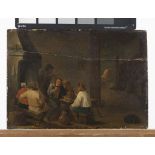 FLEMISH PAINTER, LATE 18TH CENTURY INSIDE OF INN WITH DRINKERS AND SMOKERS Oil on paper applied on