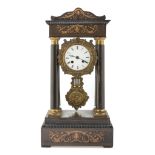 TABLE CLOCK IN PALISANDER, PERIOD CHARLES X with threads and inlays in boxwood. Temple shaped with