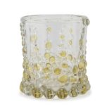 GLASS VASE, 1950S transparent glass decorated with little bubbles on yellow ground. Measures cm.
