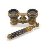OPERA GLASSES IN METAL AND ENAMEL, EARLY 20TH CENTURY guillochè with nacre. Measures closed, cm. 6 x