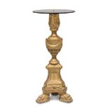 GILTWOOD CANDLESTICK, END 18TH CENTURY with baluster shaft and claw feet. h. cm. 63. MOZZO DI