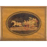 WOOD COVER, SORRENTO 19TH CENTURY in walnut inlaid in fruit woods with scene of the return from
