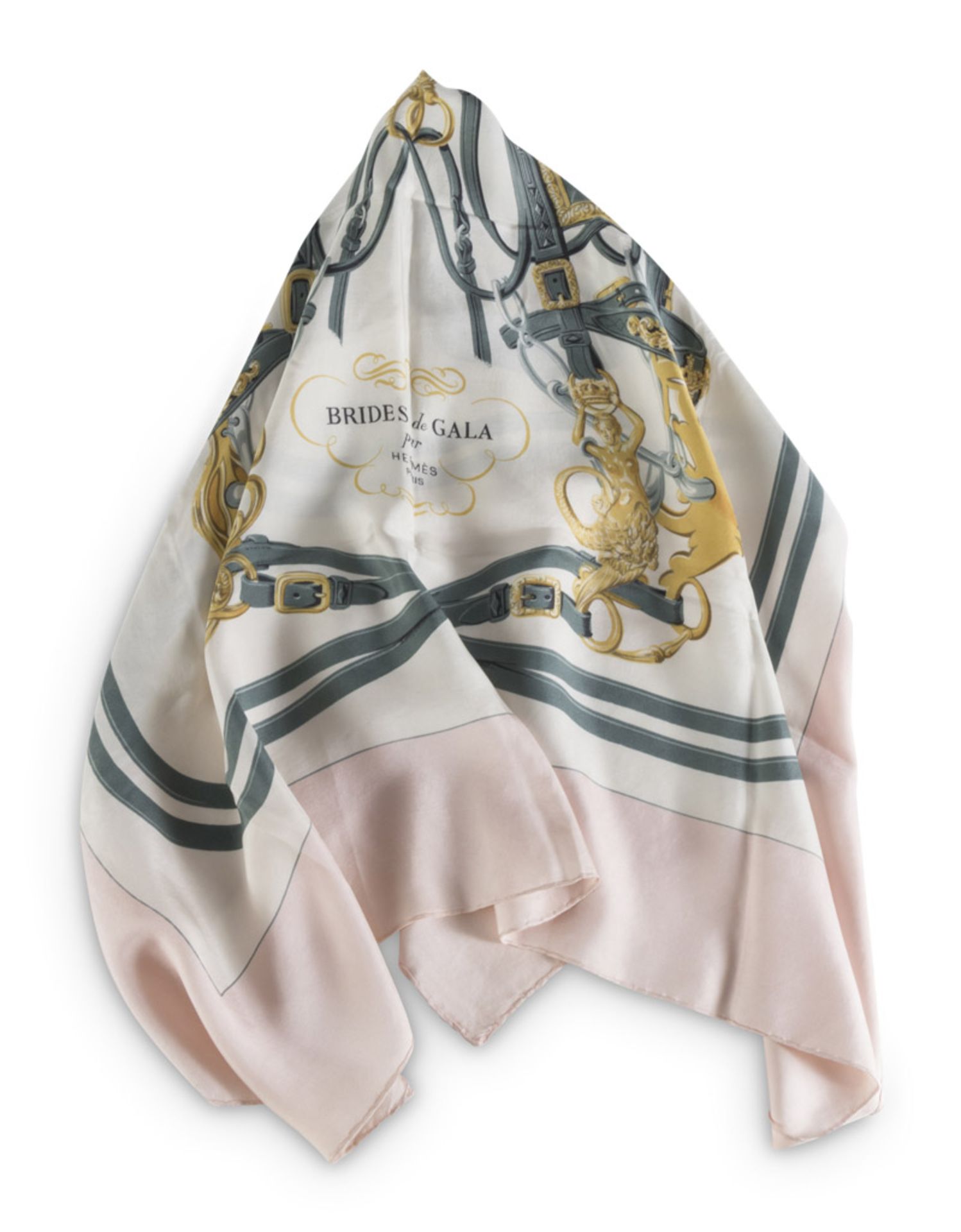 FOULARD HERMES in silk decorated with equestrian hangings. FOULARD HERMES in seta con decoro a