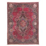 RARE MASHED CARPET, EARLY 20TH CENTURY big arabesque medallion with flowers and leaves and secondary