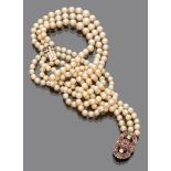 BEAUTIFUL PEARL NECKLACE three threads with graduated sizes. Clasp in white gold 18 kts. with