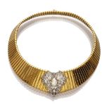 SPLENDID CHOKER WITH DIADEM in yellow gold 18 kts. diadem in white gold with antique cut central