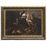 ANGELO MARIA CRIVELLI (Milan XVII - 18th century) LANDSCAPE WITH ANIMALS AND ROOSTER Oil on