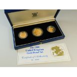 1988 PROOF SET. A 1988, United Kingdom gold proof 3 coin set. With Certificate of Authenticity. No.