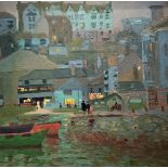 Douglas Hill (1953-)Harbour at Dusk, oil on canvas, signed and dated 2000 to verso,16" x15.5".