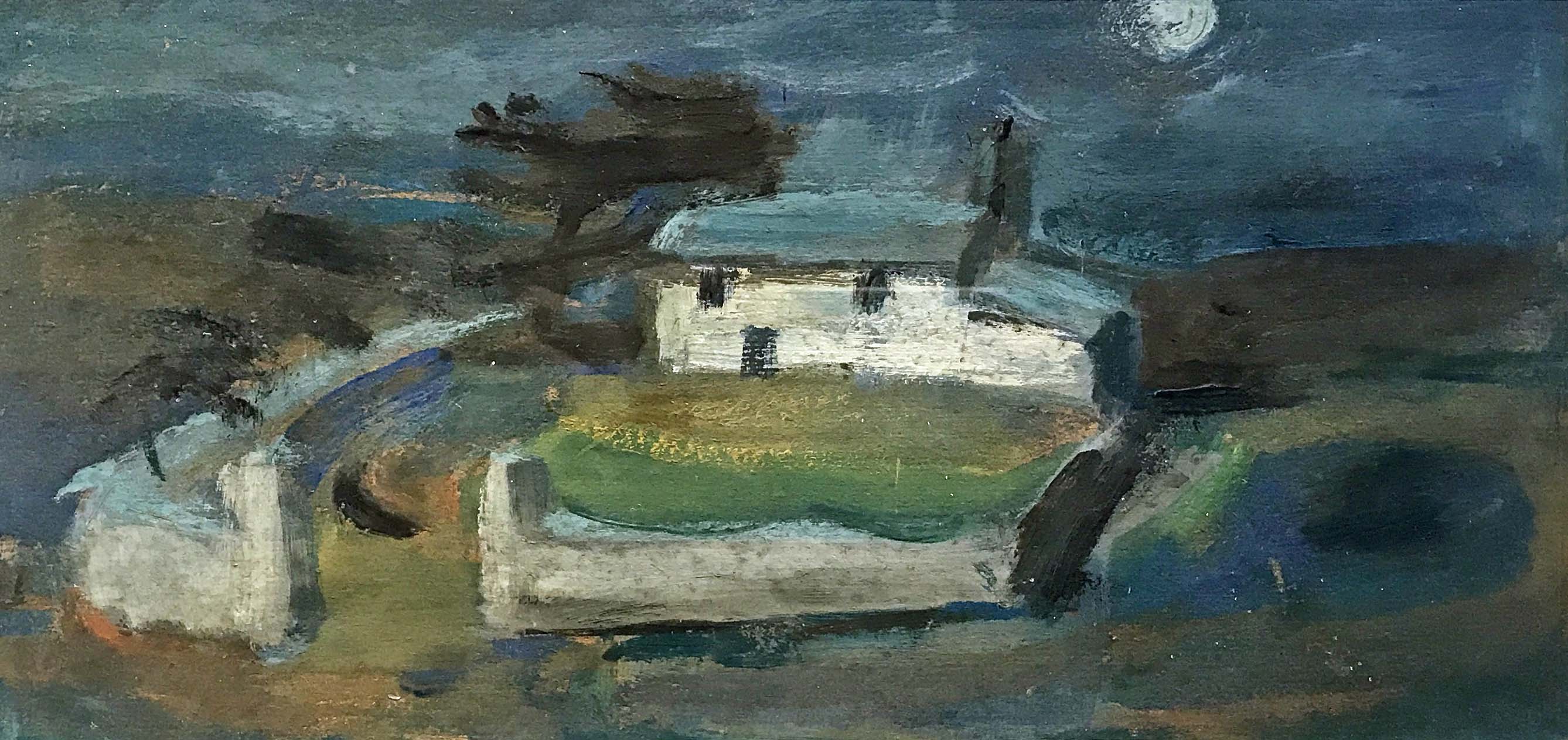 Biddy Piccard (1932-)Cottage in the Moonlight, oil on card,6.5" x 12".