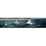 Joan Gillchrest (1918-2008)Three Boats, Dark Sky, oil on canvas, signed and dated 1967,8.5" x 34.