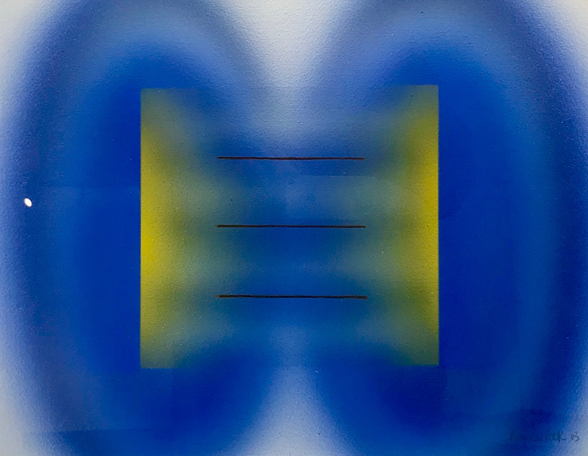 Barrie Cook (1929-) Blue Ovals, Yellow Square, signed and dated 03, 13" x 17.5".