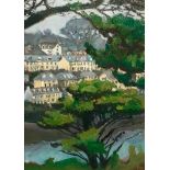 Robert Jones (1943-) Fowey from Lanteglos Vicarage, oil on board, signed, and signed, titled and
