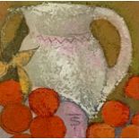 Sheila Tolley RWA Emeritius (1939-) Jug and Tangerines, mixed media on board, signed, 4" x 4".