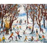 Simeon Stafford (1956-) Fun in the Snow, oil on board, signed, 19" x 23".