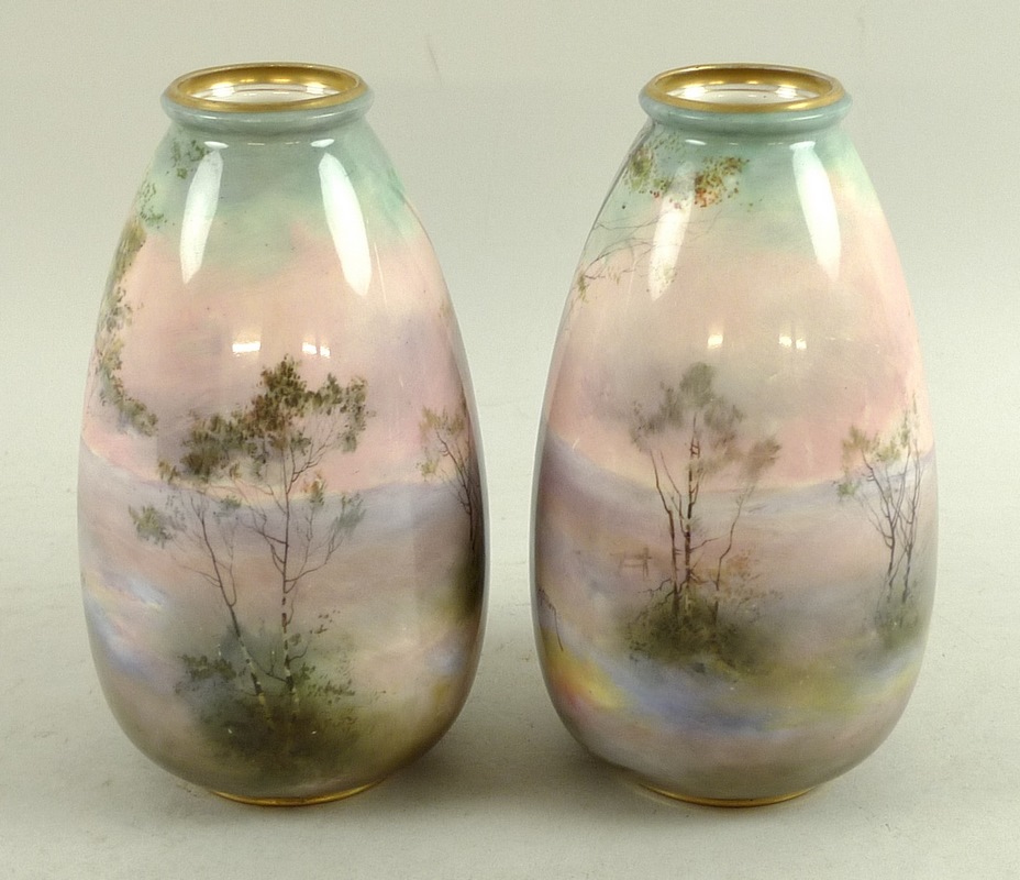 A pair of Royal Doulton vases painted by Harry Allen, of lobed form, - Image 2 of 5