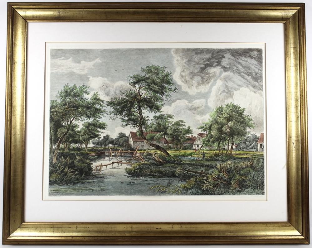 After Meindert Hobbema (1638-1709): a 20th century reproduction of an engraving of a pastoral scene, - Image 2 of 4