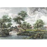 After Meindert Hobbema (1638-1709): a 20th century reproduction of an engraving of a pastoral scene,