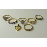 A group of 9ct gold rings, comprising a ring set with large oval cut morganite, band hallmarked,