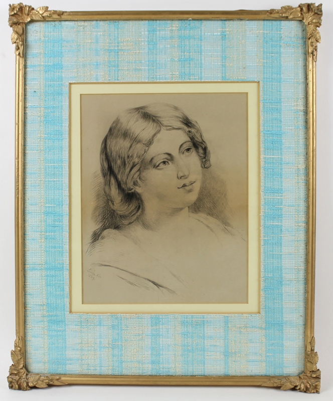Louisa Hill (British, 19th century): a pencil portrait of a young girl, - Image 2 of 3