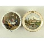 A pair of 19th century pot lids, comprising a panel depicting Osborne House IOW,