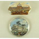 A 19th century pot lid, circa 1850, decorated with a view of the Crystal Palace,
