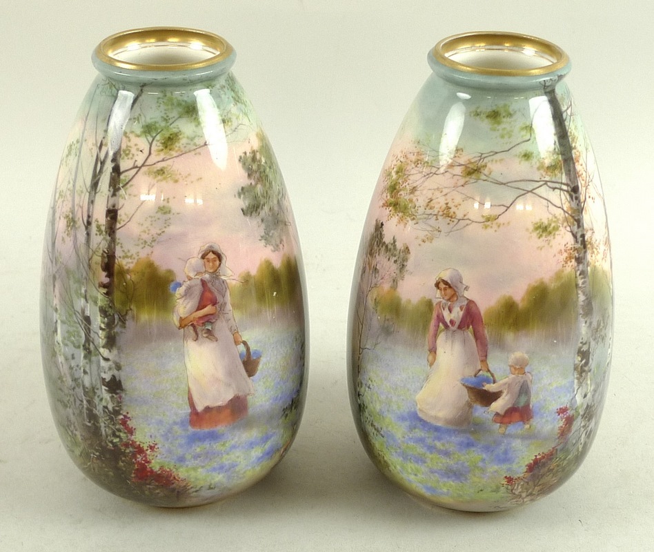 A pair of Royal Doulton vases painted by Harry Allen, of lobed form,