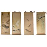 A set of four Japanese watercolour scrolls, Meiji period, late 19th / early 20th century,