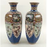 A pair of mid 20th century cloisonne vases, of hexagonal form,