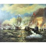 A modern Dutch maritime study, depicting a sea battle, oil on canvas, 50 by 60cm,