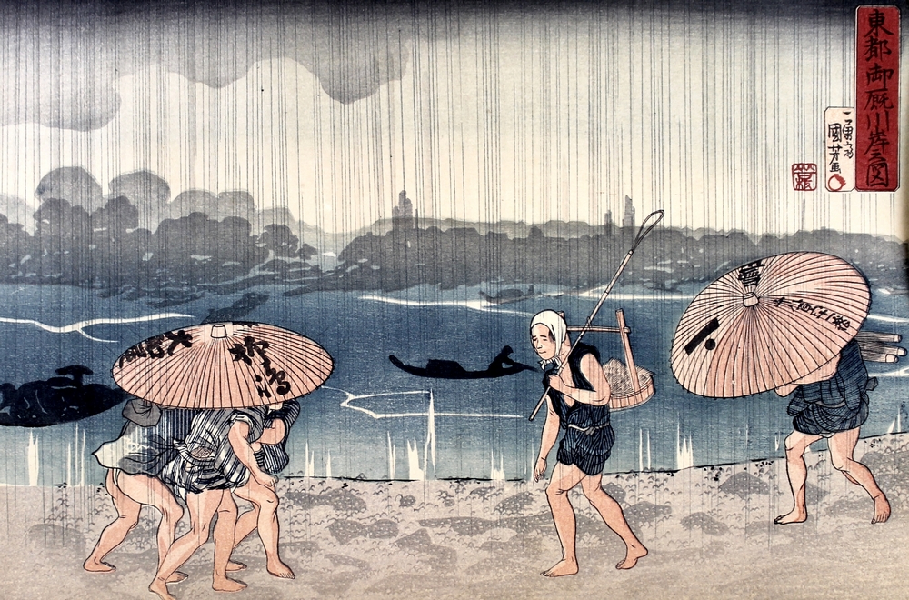 Utagawa Kuniyoshi (Japanese, 1797-1861): 'At The Shore of the Sumida River',