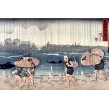 Utagawa Kuniyoshi (Japanese, 1797-1861): 'At The Shore of the Sumida River',