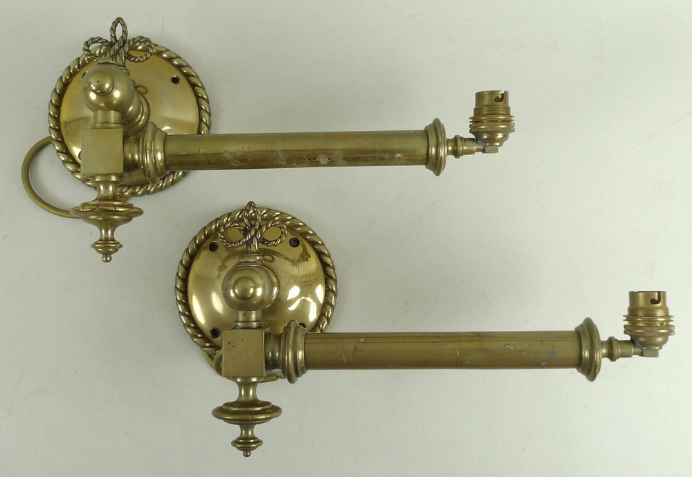 A pair of Suffolk Railway waiting room brass gas sconces, now electrified, - Image 2 of 9