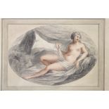 A 19th century oval pencil and chalk sketch of a reclining nude female figure,
