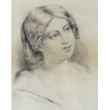 Louisa Hill (British, 19th century): a pencil portrait of a young girl,