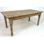 A Victorian pine farmhouse table, with solid top, turned legs, and wooden pegging, 183 by 88.