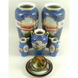 A Noritake trio with a handpainted scene, 15.