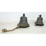 A London County Council brass firebell, stamped LCC GJ35, rescued from a demolished building,