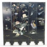 A Chinese four fold black lacquer room screen, late 20th century,